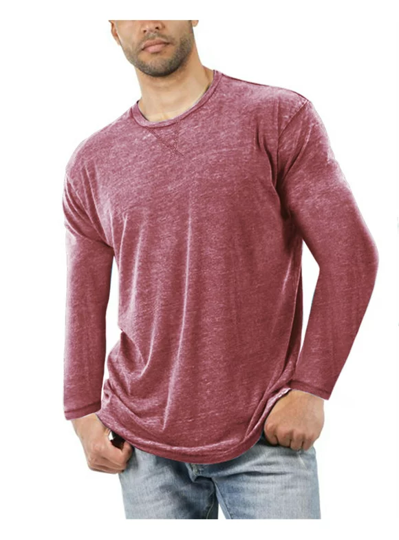 Fueri Men Long Sleeve Round Neck T-Shirt Casual Soft Classic Loose Shirts Solid Color Tee shirt Henley Shirts M-2XL