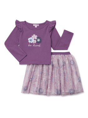 Mila & Emma Baby Girls & Toddler Girls Exclusive Ruffled Top & Tutu Skirt, 2-Piece Outfit Set (12M-5T)