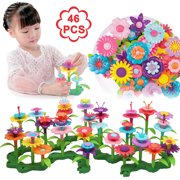 46 pcs Flower Garden Building Toys for Girls, Gardening Pretend Gift for Kids, Building Blocks Educational Creative Playset for Age 3-7 Year Old Pretend Gardening Gifts