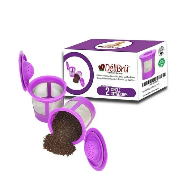 Delibru 2 Pack Reusable K Cups for Keurig Coffee Makers Fits 1.0 and 2.0 Models K-cups for Home Brew