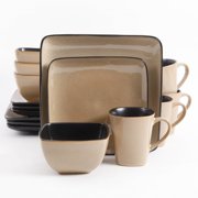 Gibson Everyday Rave Square 16-Piece Dinnerware Set, Taupe