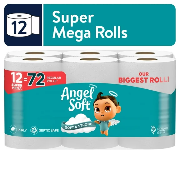 Angel Soft Toilet Paper, 12 Super Mega Rolls