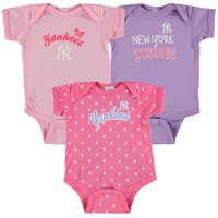 New York Yankees Soft as a Grape Girls Infant 3-Pack Rookie Bodysuit Set - Pink/Purple