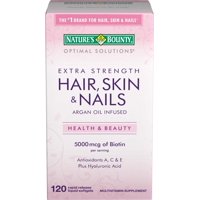 Nature's Bounty Optimal Solutions Hair Skin & Nails Extra Strength, 120 Softgels, Multivitamin Supplement, with Antioxidants C & E