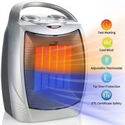 750w/1500w ceramic space heater, electric portable room heater with adjustable thermostat and overheat protection for home bedroom or office, etl listed