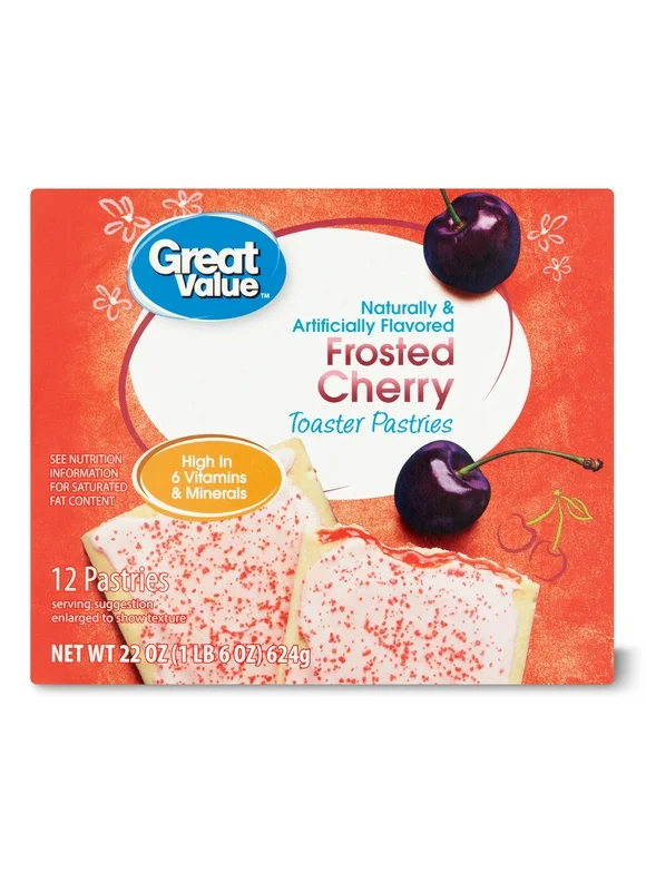 Great Value Frosted Toaster Pastries, Frosted Cherry, 22 oz, 12 Count