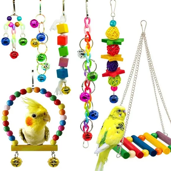Livhil 7 Pack Bird Toys for Parakeet Parrot Toys, Colorful Bird Chewing Toys Swing Toy Hanging Toy Bird Cage Toys or Small Parakeets Cockatiels, Conures, Macaws, Parrots, Love Birds, Finches