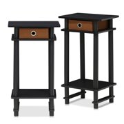 Furinno Turn-N-Tube Tall End Table with Bin, Espresso/Brown, Set of 2