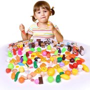 128 pcs Pretend Play Food Grocery Kitchen Toys for Kids Deluxe Tasty Treats Cooking Game Assortment Set F-610