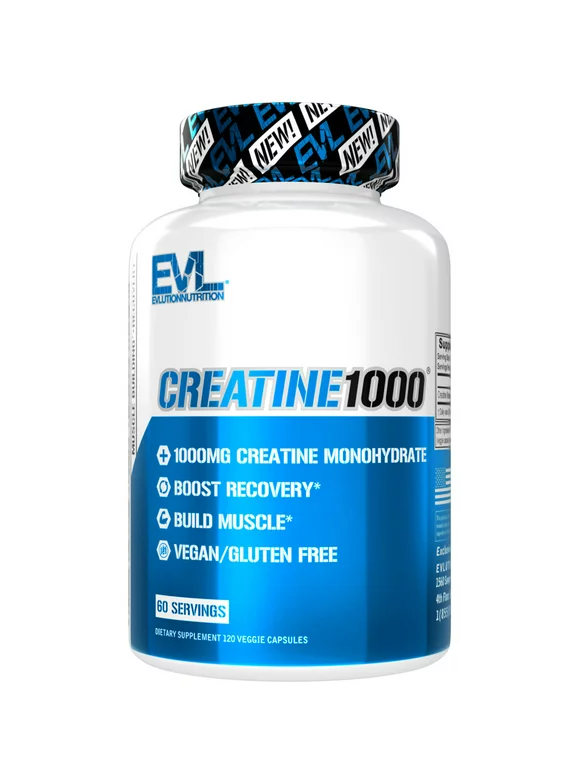 Creatine Monohydrate Pills 120ct - EVL Nutrition Muscle Builder & Recovery Supplement - Creatine Capsules 1000mg