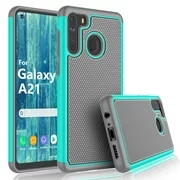 Samsung Galaxy A21 Case, Cases for Galaxy A21, Tekcoo [Tmajor] Shock Absorbing [Turquoise] Rubber Silicone & Plastic Bumper Grip Cute Sturdy Hard Protective Phone Cases Cover