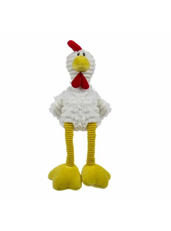 TrustyPup Tall Toes Plush Squeaky Chicken Dog Toy with Chew Guard Technology, White, Large