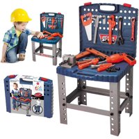 68 Piece Kids Toy Workbench W Realistic Tools and Electric Drill for Construction Workshop Tool Bench, STEM Educational Play, Pretend Play, Birthday Gifts and Toolbox for age 3 - 10 yrs old