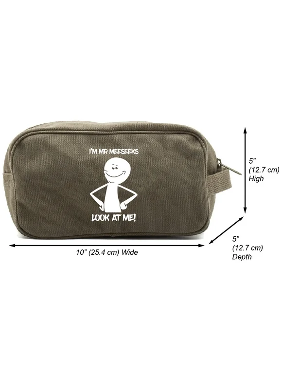 I'm Mr Meeseeks Look At Me Canvas Shower Kit Travel Toiletry Bag, Olive & White
