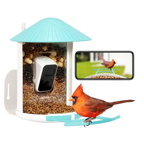 Birdfy Smart Bird Feeder with Camera for Bird Feeding and Watching - 1.5 lb Capacity, Blue