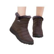 Women's Winter Snow Waterproof Warm Faux Fur Zipper Flat Outdoor Shoes Ankle Boots