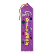 Pack of 6 Purple "Happy Birthday Award" School Award Ribbon Bookmarks 8"