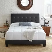 Premier Zurich II Upholstered Tufted Faux Leather Platform Bed Frame with Bonus Base Wooden Slat System, Full, Black