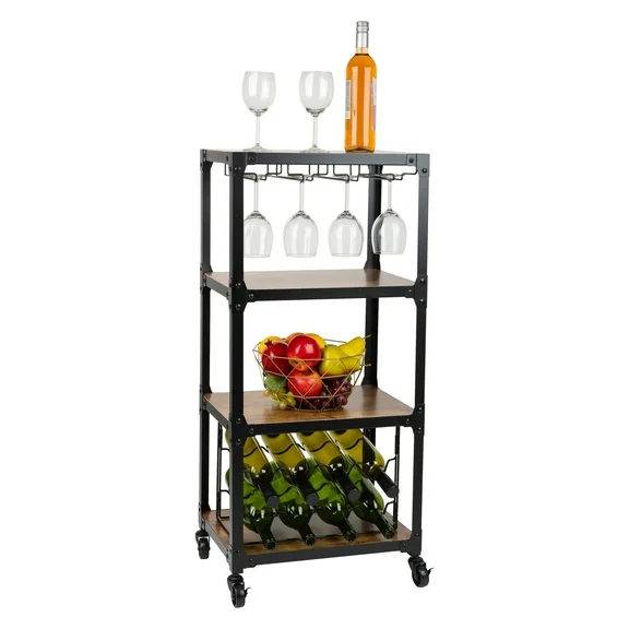 Mind Reader 4 Shelf Mobile Wine Bar Cart