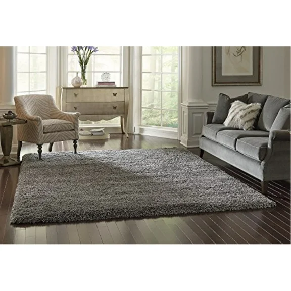 gertmenian true shags collection gray shag rug 8x10 - soft olefin yarn 2 inch thick in luxury charcoal solid color area rugs