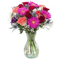 The Sunset Bouquet by Arabella Bouquets with a Free Elegant Hand-Blown Glass Vase
