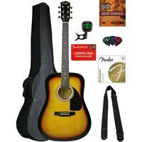 Fender Squier Dreadnought Acoustic Guitar - Sunburst Bundle with Gig Bag, Tuner, Strap, Strings, Picks, and Austin Bazaar Instructional DVD