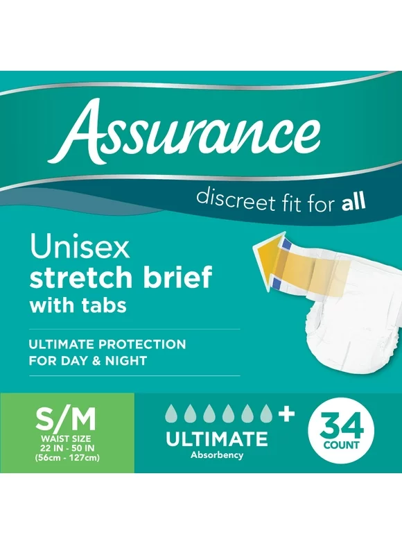 Assurance Small/Medium Unisex Stretch Briefs with Tabs 34 Ct