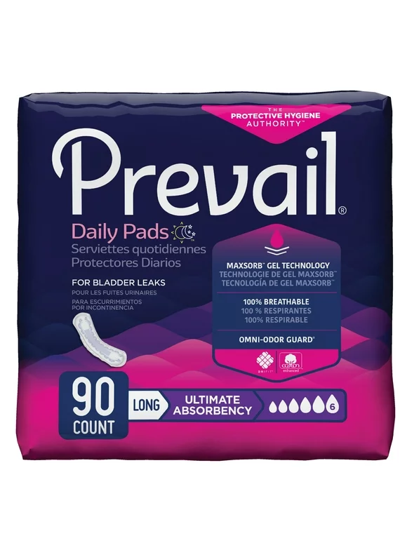 Prevail Women's Ultimate- Long Incontinence Pads, 90 count