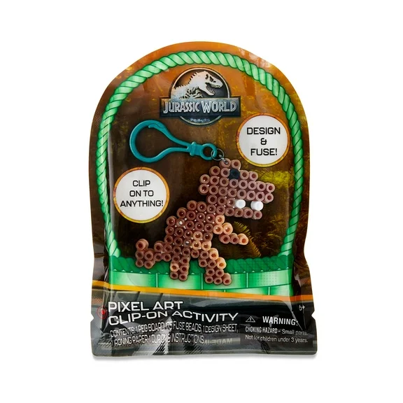 Jurassic World Pixel Art Clip on Activity, 175 Plastic Beads, Easter Party Favor