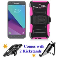 for 5" Samsung Galaxy Amp Prime 2 Express Prime 2 Luna Pro Case Phone Case Belt Clip Holster 2 Kick Stand Hybrid Armor Shock Bumper Cover Pink