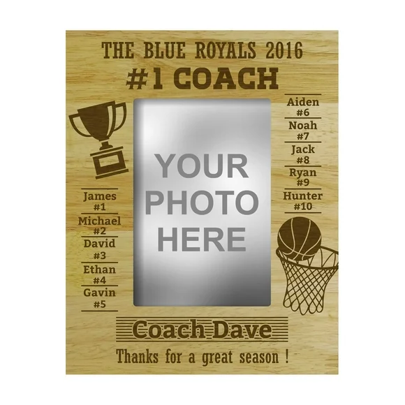 Personalized Engraved Basketball Team Coach Gift Picture Frame With Playes Name -4 x 6 Inches Horizontal
