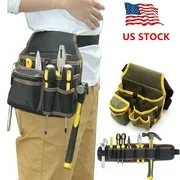 Electrician Open Top Tool Bag with Waist Belt, Hardware Toolkit Storage Pouch, Black
