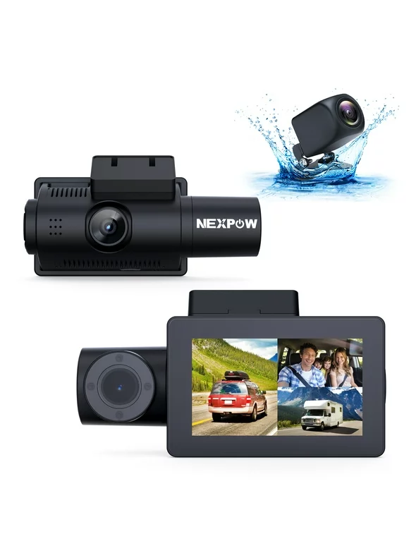 NEXPOW Dash Cam 3 Channel, 4k Dash Camera for Cars, Dashcam Three Way Triple Car Camera with IR Night Vision, Loop Recording, G-Sensor, Parking Monitor, 24 Hours Recording