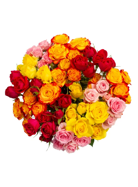 Fresh-Cut Spray Roses Flower Bunch, Minimum of 9 Stems, Colors Vary