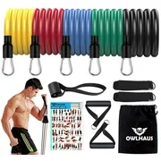 OWLHAUS Resistance Bands Set - Portable Home Gym for Men and Women; 11-Piece Workout Equipment, 100lbs Stackable Resistance Weights Set for lifting or Free Weights or Physical Therapy