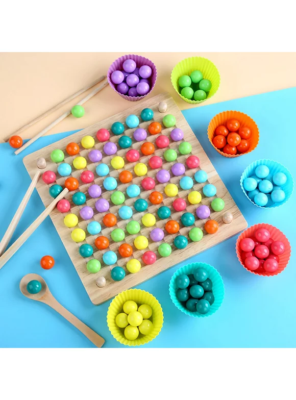 Willstar Kids Wooden Beads Game Montessori Educational Toys Hands Brain Training Clip Ball Puzzle Wooden Board Game