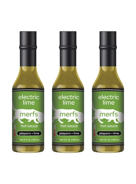 Merfs Condiments Electric Lime Green Jalapeno Hot Sauce | Medium Heat | 5 fl oz (Pack of 3)