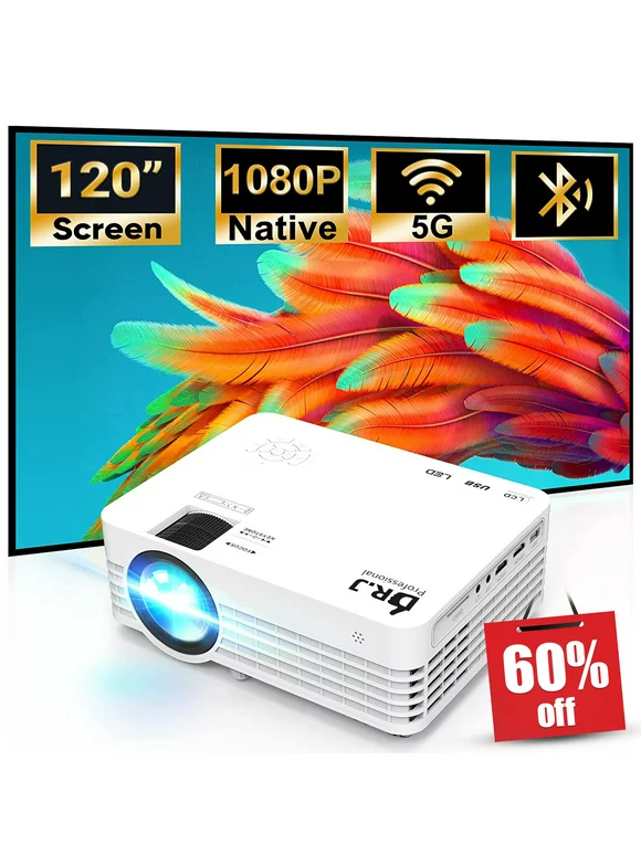 DR.J Professional Native 1080P 300" 5G WiFi Bluetooth Projector, 300 ANSI Outdoor Movie Projector [120'' Screen Included]