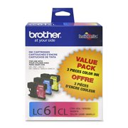 Brother Genuine Standard Yield Color Ink Cartridges, LC613PKS, Replacement 3 Pack of Color Ink, Includes 1 Cartridge Each of Cyan, Magenta & Yellow, Page Yield Up To 325 Pages/Cartridge, LC61
