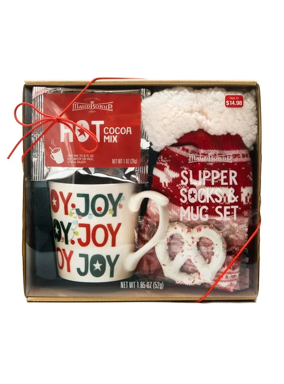 Maud Borup Slipper Socks & Mug Set with Hot Cocoa and Candy Cane Pretzel