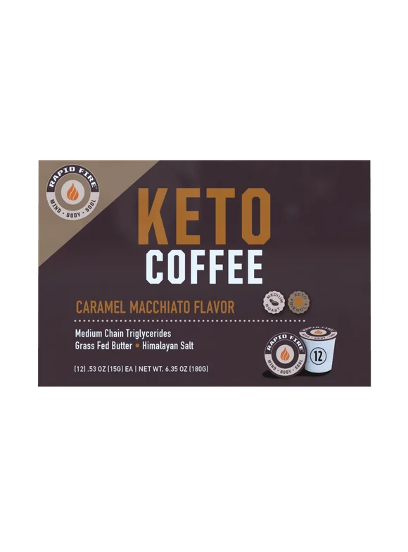 Rapid Fire Keto Protein Coffee Pods, Carmel Macchiato, 12 ct