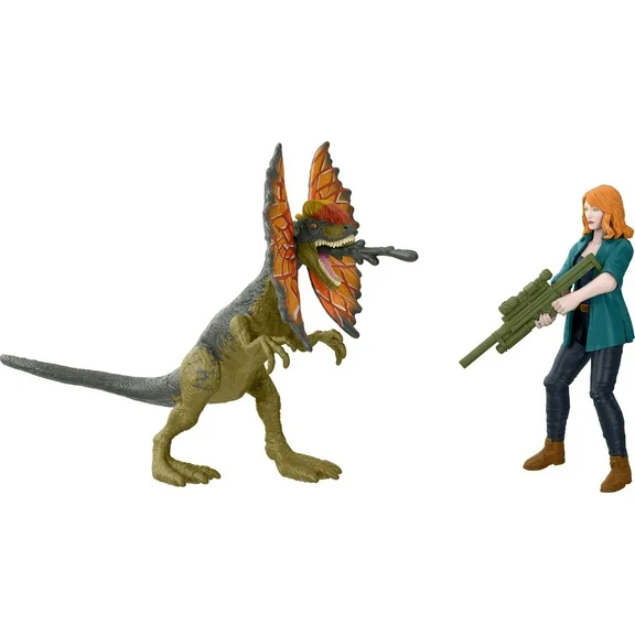 Jurassic World Dominion Human and Dino Pack, Claire & Dilophosaurus Action Figure Toys