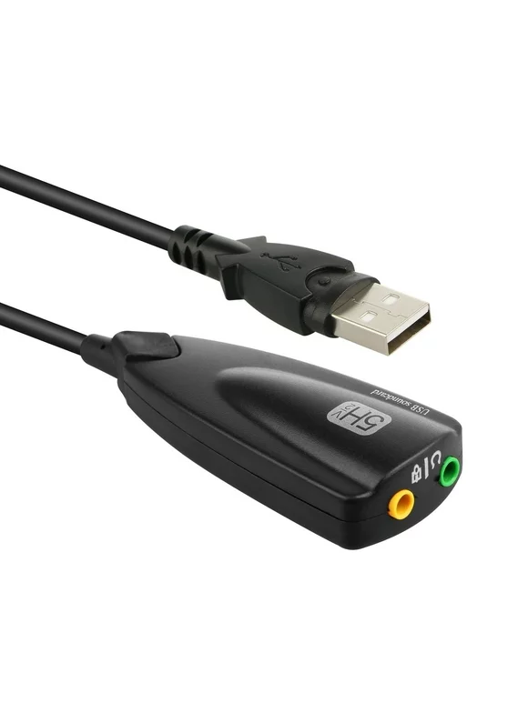 USB Audio Adapter, EEEkit  USB to 3.5mm Microphone Headphone Jack Audio Adapter 7.1 External USB Sound Card Adapter Converter Fit for Desktop PC Laptop, Black