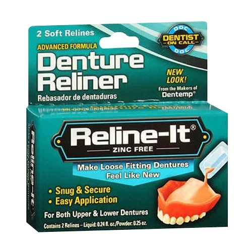 Dentemp Reline It Denture Reliner Kit for Both Upper and Lower Dentures, 2 Ea, 2 Pack