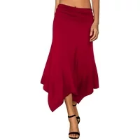 Doublju Women's Flowy Handkerchief Hemline Midi Skirt (Plus Size Available)