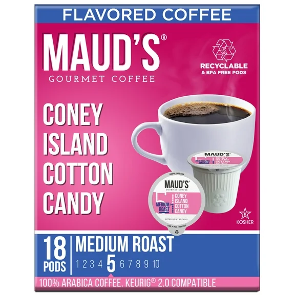 Maud's Cotton Candy Coffee Pods, Coney Island Cotton Candy, Compatible w/ K-Cup Brewers, 18ct