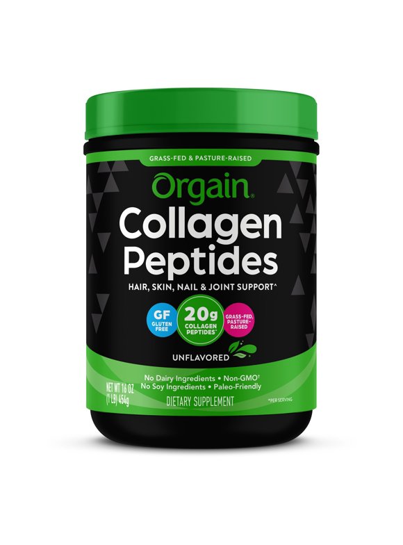 Orgain Hydrolyzed Grass Fed Collagen Peptides Powder, Unflavored, 20g Collagen, 1lb