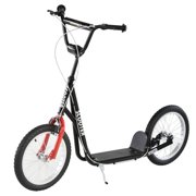 Aosom Kids and Teens Ride On Scooter with Adjustable Handlebar, Dual Brakes, and Inflatable Wheels For Kids 5+, Black