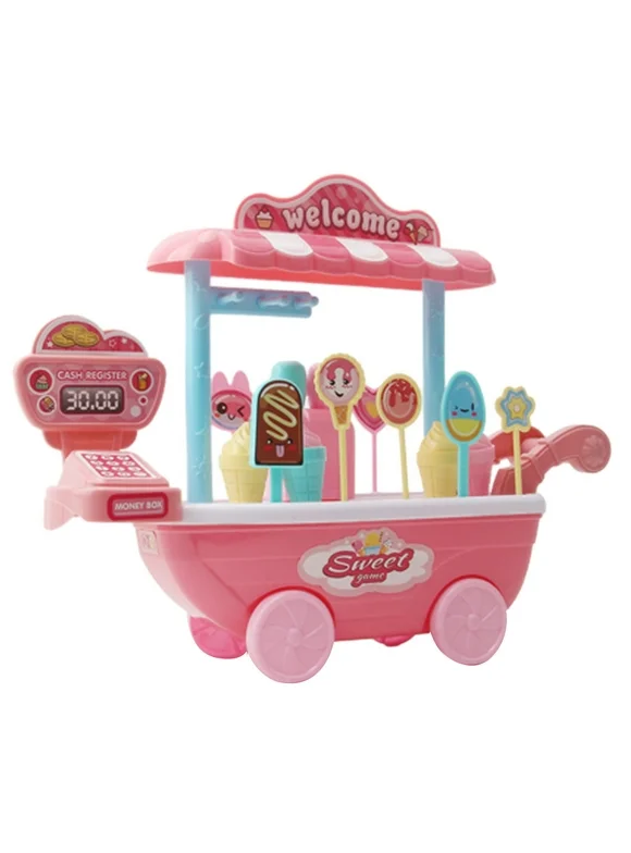 Cyber and Monday Deals Kids Kids Toys Ice Cream Truck Girls Simulation Little Trolley Candy Truck Ice Cream Truck Pink