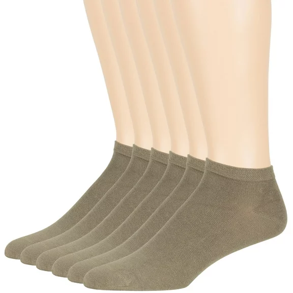 Men's Bamboo, Low Cut Socks, Khaki, Medium 9-11, 6 Pack